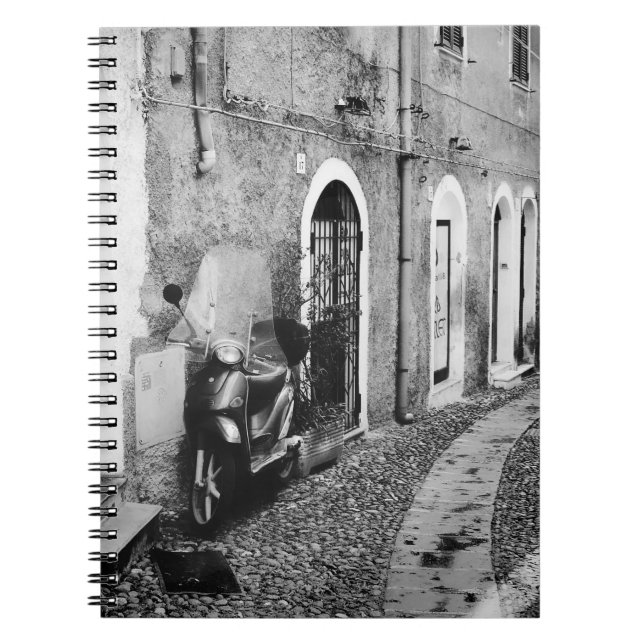 Scooter in a street in Italy in black and white Notebook (Front)