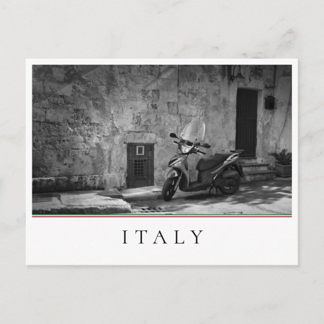 Scooter in black and white postcard (Front)