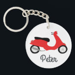 Scooter Moped Motorcycle CUSTOM   Key Ring<br><div class="desc">Customise this cute keychain with your own text,  your name or anything else you like. Get ready to hit the road with this fun design,  hand drawn by me for you! Check my shop for lots more matching items and more colours!</div>