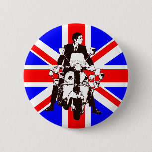 Scooter Rider with Union Jack background 6 Cm Round Badge