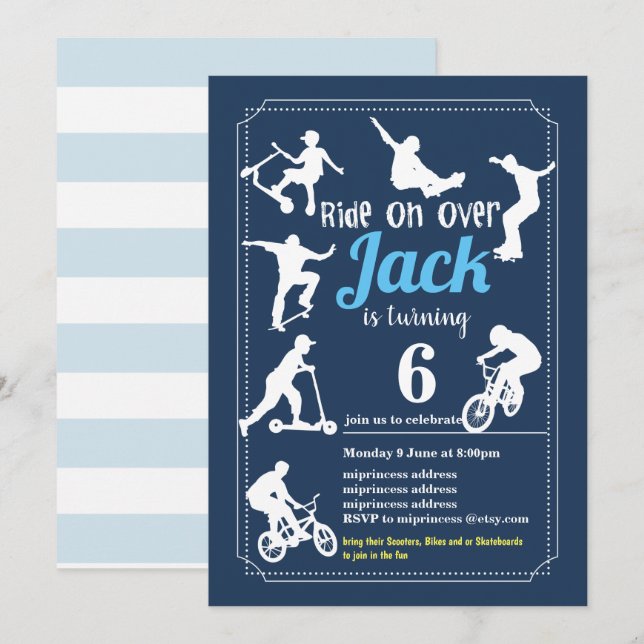Scooters, Bikes and or Skateboards, ride on over Invitation (Front/Back)