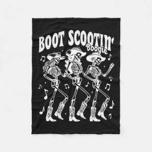 Scootin' Boogie Retro Western Skeleton Dancing Cow Fleece Blanket