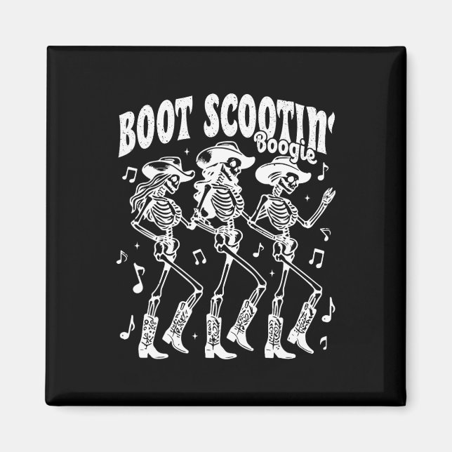 Scootin' Boogie Retro Western Skeleton Dancing Cow Magnet (Front)