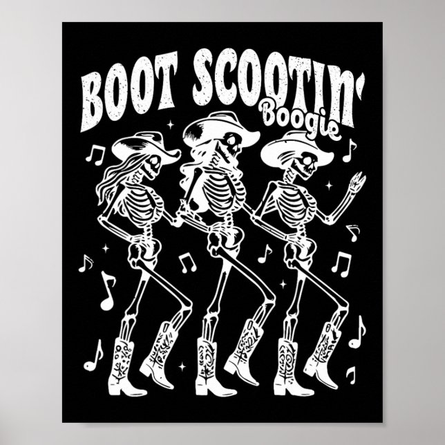 Scootin' Boogie Retro Western Skeleton Dancing Cow Poster (Front)