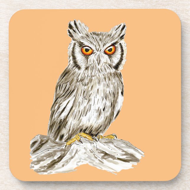 Scopes Owl Bird Illustration Coaster (Front)
