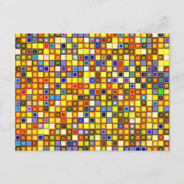 Scorching Yellow And Cool Blue Tiles Pattern Postcard (Front)