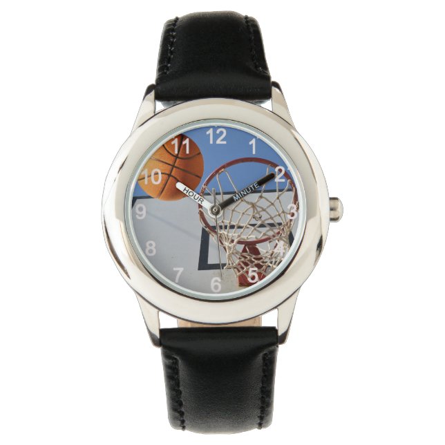Scoring Points At Basketball, Kids Leather Watch (Front)