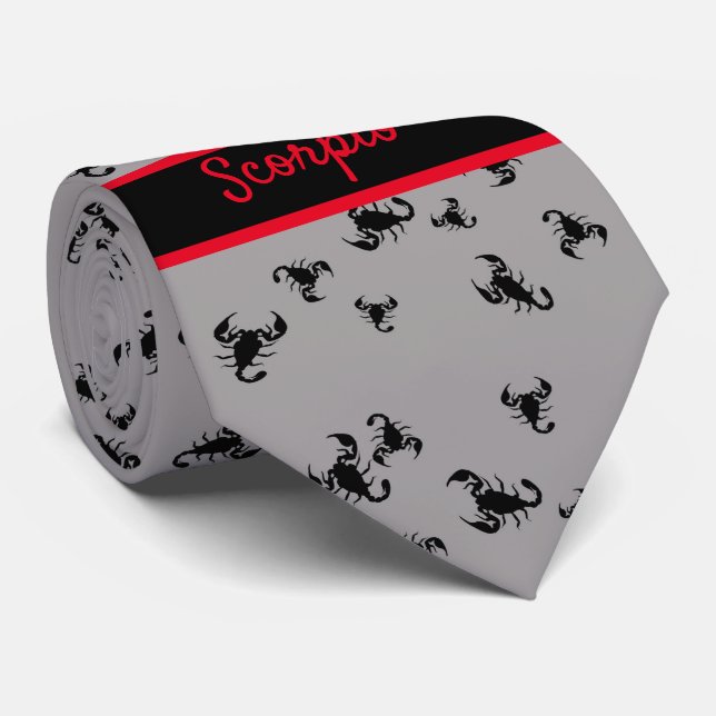 Scorpio Astrology Monogram Grey Black Scorpion Tie (Rolled)