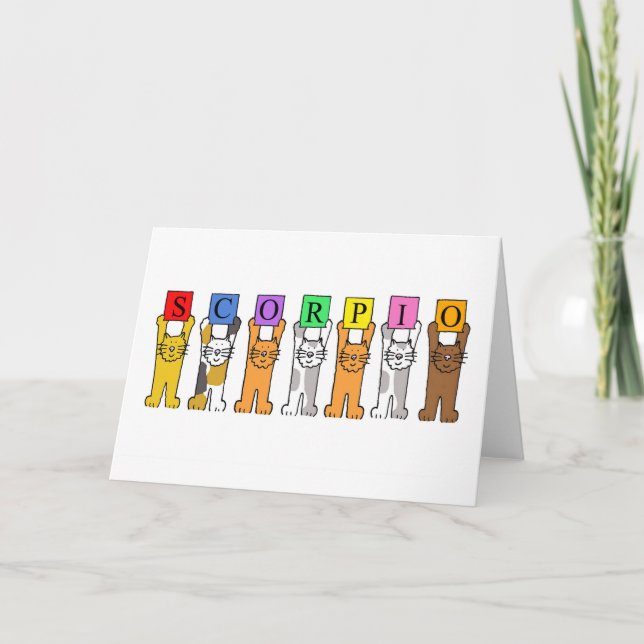 Scorpio Birthday, Cute Cartoon Cats. Card (Front)