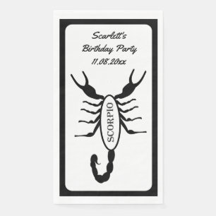 Scorpio Black Scorpion Star Sign Custom Birthday Napkin