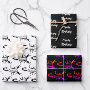 Scorpio Black Scorpion Star Sign Custom Birthday Wrapping Paper Sheet