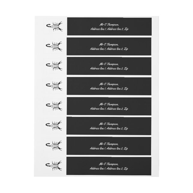 Scorpio Black Scorpion Star Sign Custom Wraparound Address Label (Sheet)
