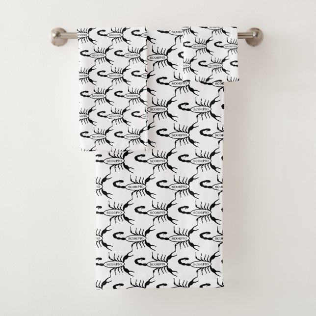 Scorpio Black Scorpion Star Sign Patterned Bath Towel Set (Insitu)