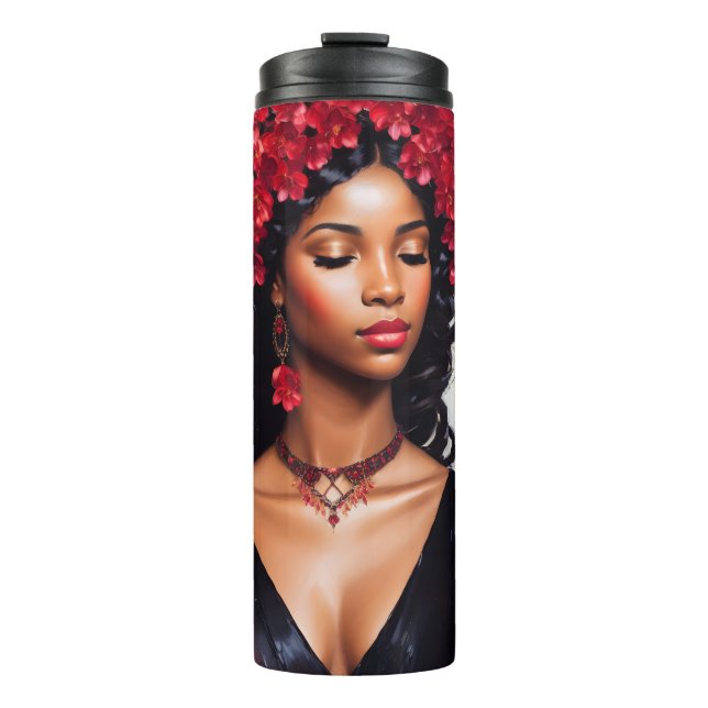 Scorpio Black Woman Red Black Zodiac Art Thermal Tumbler (Front)