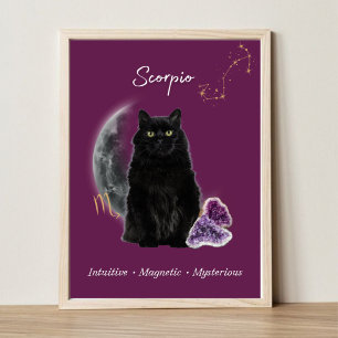 Scorpio Cat Art Print, Zodiac Cat Poster