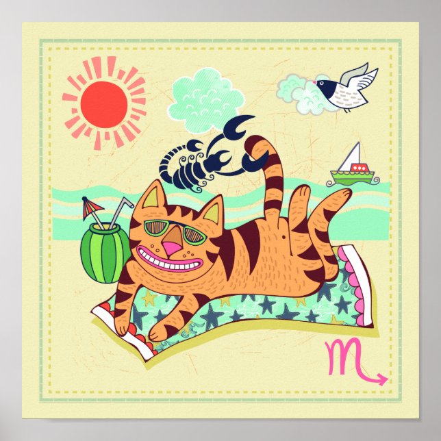 Scorpio Cat Zodiac Nursery Print (Front)
