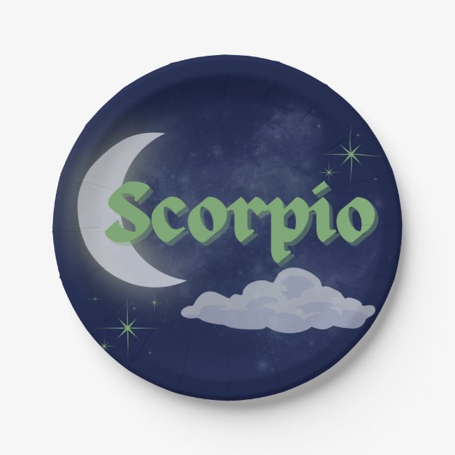 Scorpio Celestial Moon Cloud Stars Astrology Art Paper Plate (Front)
