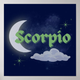 Scorpio Celestial Moon Cloud Stars Astrology Art Poster