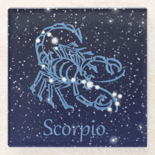 Scorpio Constellation and Zodiac Sign with Stars Glass Coaster