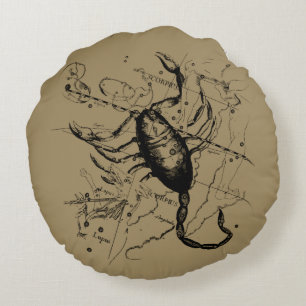 Scorpio Constellation Hevelius 1690 Engraving Round Cushion