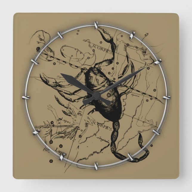 Scorpio Constellation Hevelius 1690 Engraving Square Wall Clock (Front)