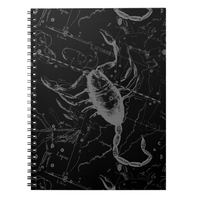 Scorpio Constellation Hevelius 1690 on Black Notebook (Front)