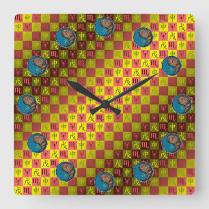 Scorpio & Earth Monkey Square Wall Clock