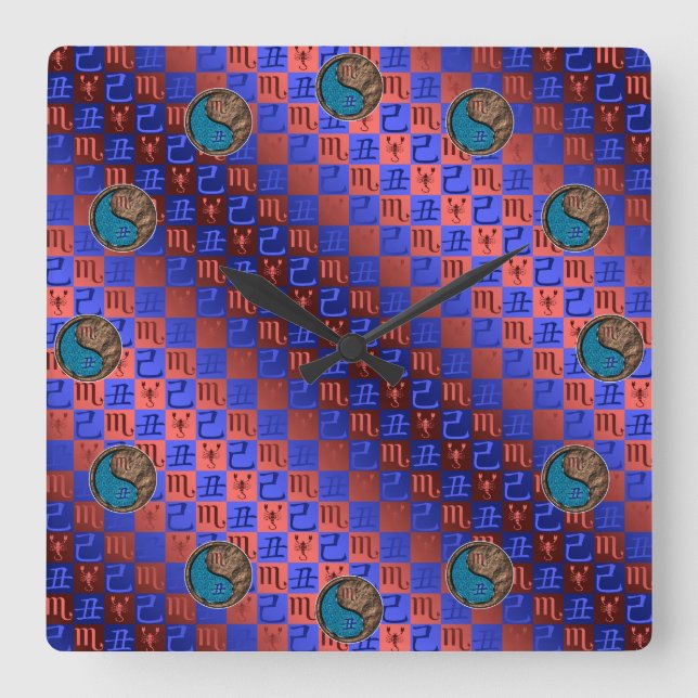 Scorpio & Earth Ox Square Wall Clock (Front)