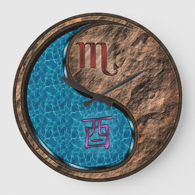 Scorpio & Earth Rooster Large Clock (Front)