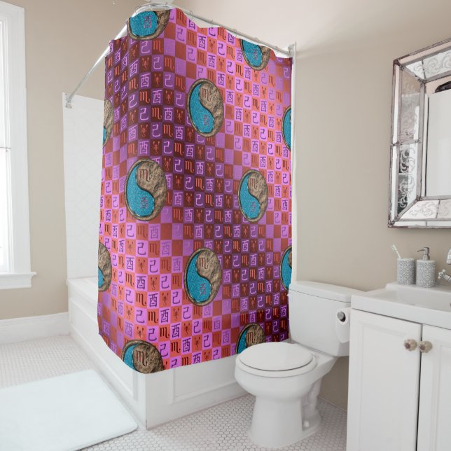 Scorpio & Earth Rooster Shower Curtain (In Situ)