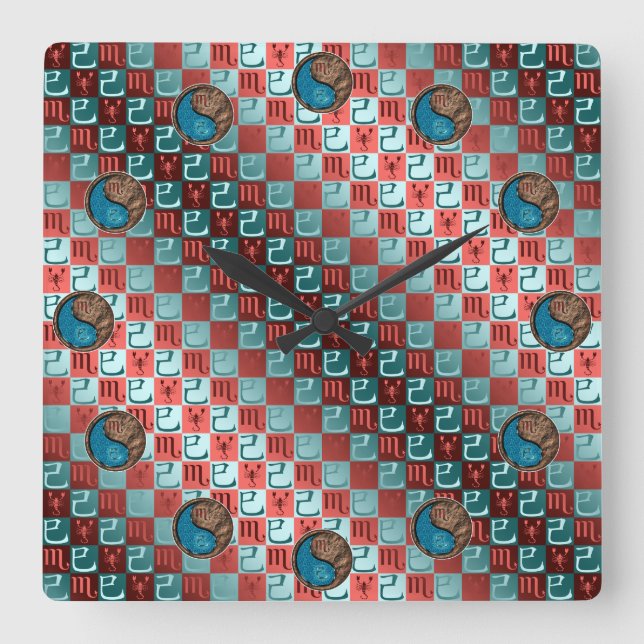 Scorpio & Earth Snake Square Wall Clock (Front)