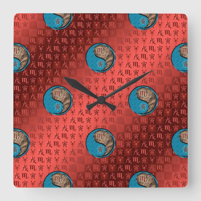 Scorpio & Earth Tiger Square Wall Clock (Front)