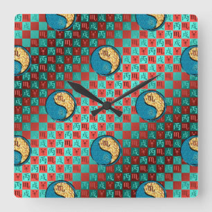 Scorpio & Fire Dog Square Wall Clock