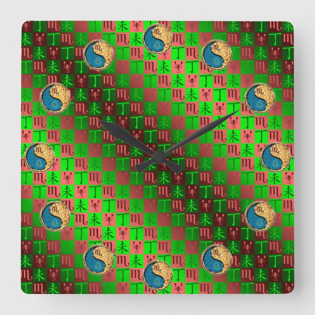 Scorpio & Fire Goat Square Wall Clock (Front)