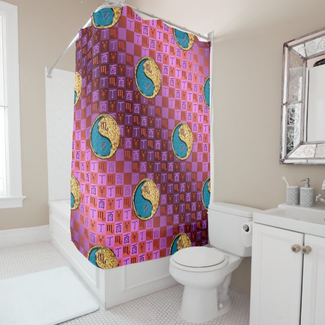 Scorpio & Fire Rooster Shower Curtain (In Situ)