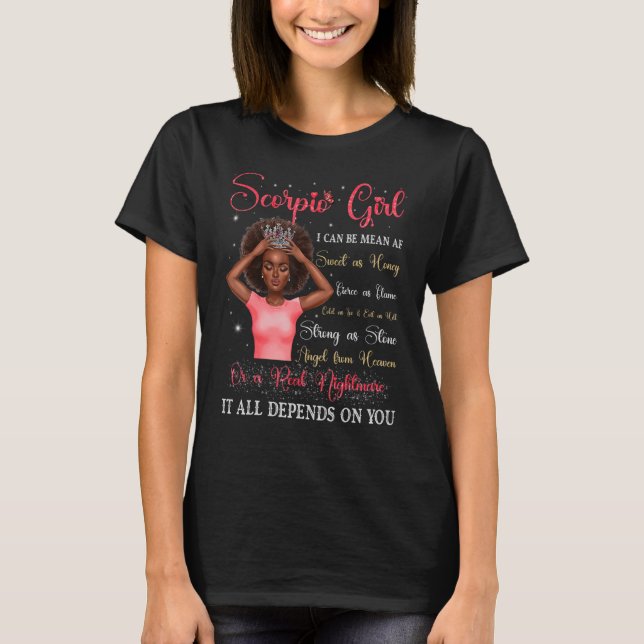 Scorpio Girl Black Queen Zodiac Birthday Afro Wome T-Shirt (Front)