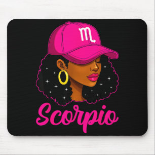 Scorpio Girl Pink Cap Zodiac Birthday Afro Women G Mouse Pad