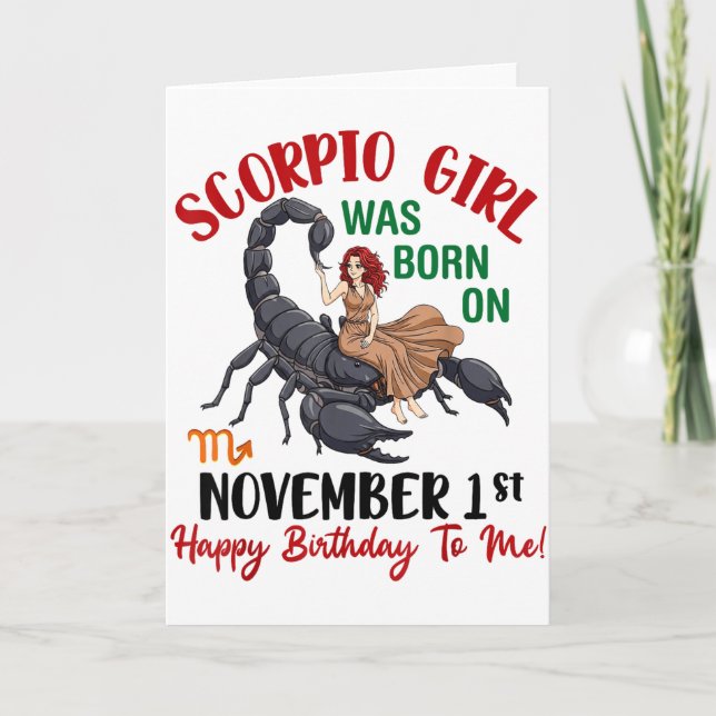 Scorpio Girl Was Born On November 1st Happy Birthd Card (Front)