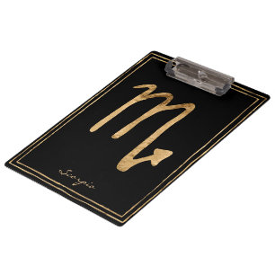 Scorpio hammered gold stylised astrology symbol clipboard