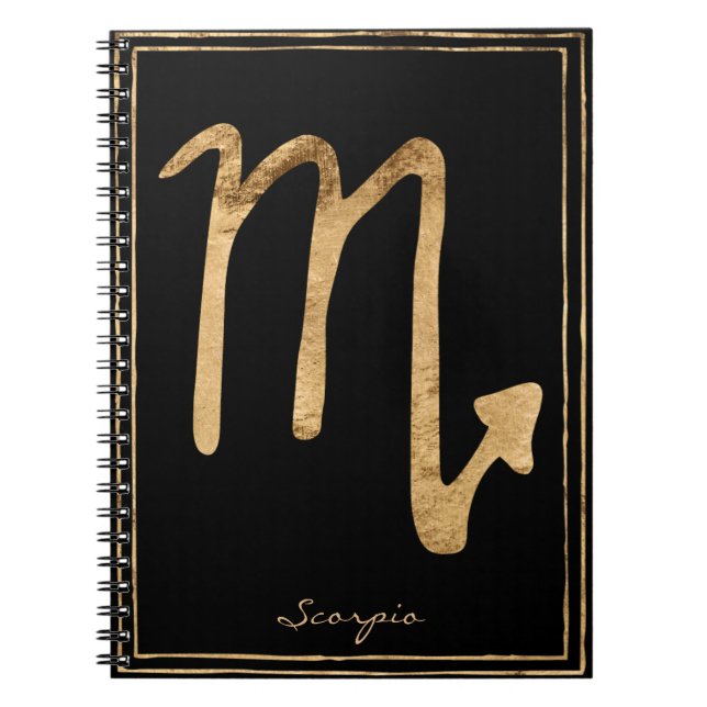 Scorpio hammered gold stylised astrology symbol notebook (Front)