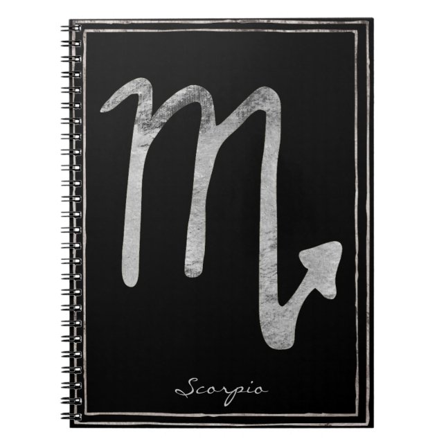 Scorpio hammered silver stylised astrology symbol notebook (Front)