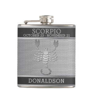 Scorpio ♏ in Black and Silver Mesh Hip Flask
