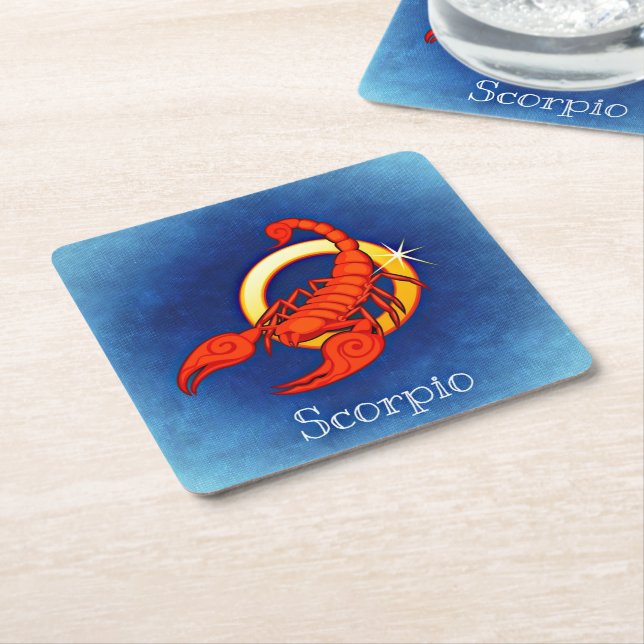 Scorpio in Blue Square Paper Coaster (Angled)