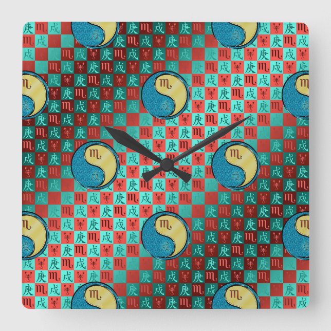 Scorpio & Metal Dog Square Wall Clock (Front)