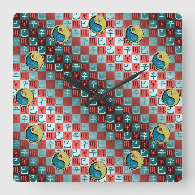 Scorpio & Metal Snake Square Wall Clock (Front)