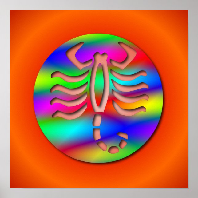 Scorpio Rainbow Colour Zodiac Scorpion Poster (Front)
