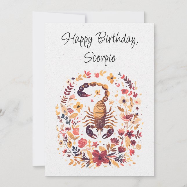 Scorpio Scorpion Zodiac Boho Floral Flat Card (Front)
