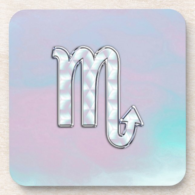 Scorpio Sign in Mother of Pearl Style Coaster (Front)