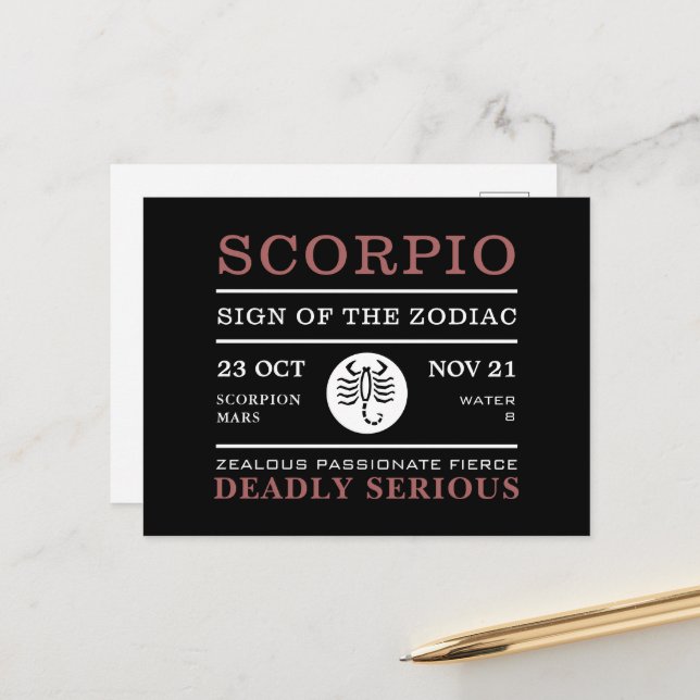 Scorpio Sign of the Zodiac, Astrological Postcard (Front/Back In Situ)