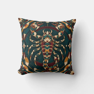 Scorpio Teal Burgundy Geometric Mosaic Cushion